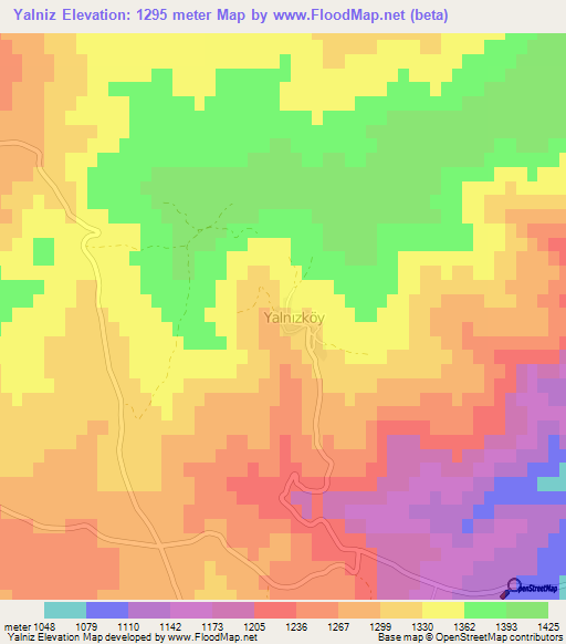 Yalniz,Turkey Elevation Map