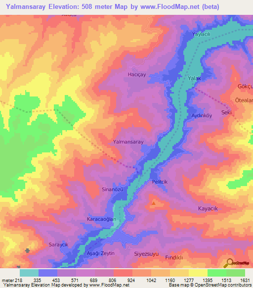 Yalmansaray,Turkey Elevation Map