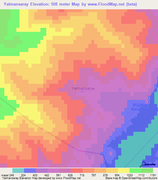 Yalmansaray,Turkey Elevation Map