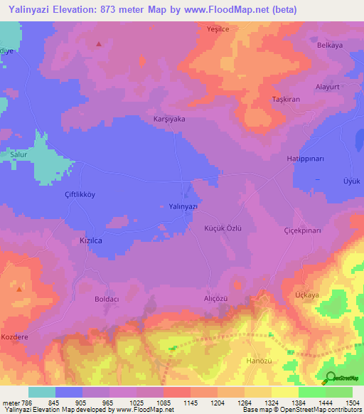 Yalinyazi,Turkey Elevation Map