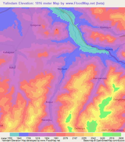 Yalindam,Turkey Elevation Map