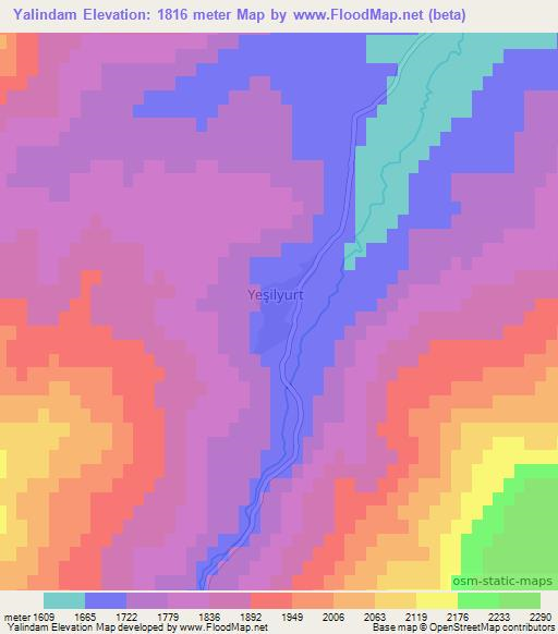 Yalindam,Turkey Elevation Map