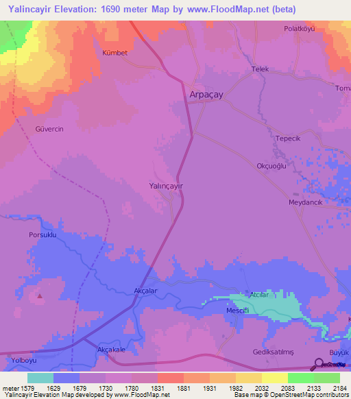 Yalincayir,Turkey Elevation Map