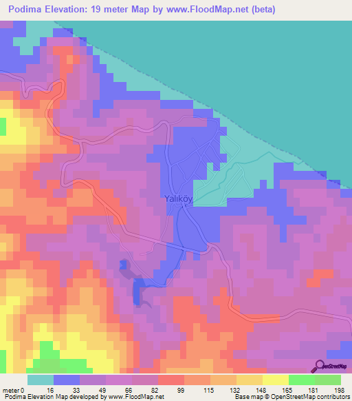 Podima,Turkey Elevation Map