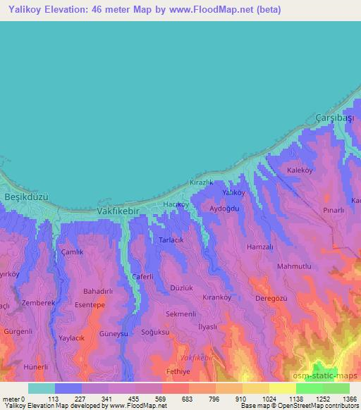 Yalikoy,Turkey Elevation Map