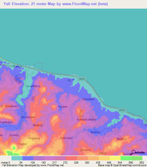 Yali,Turkey Elevation Map