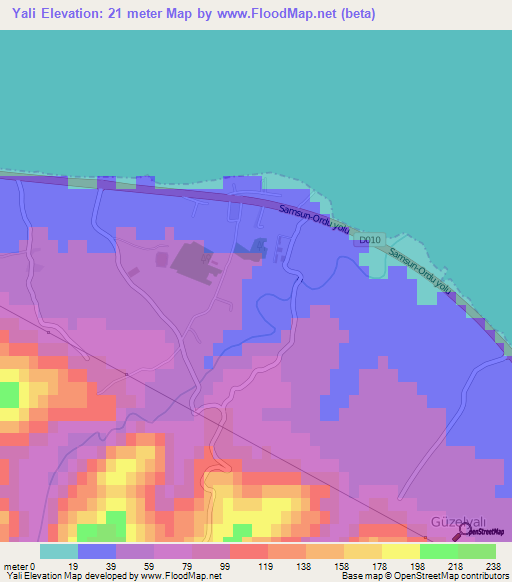 Yali,Turkey Elevation Map