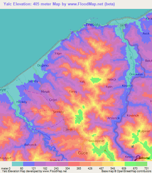 Yalc,Turkey Elevation Map