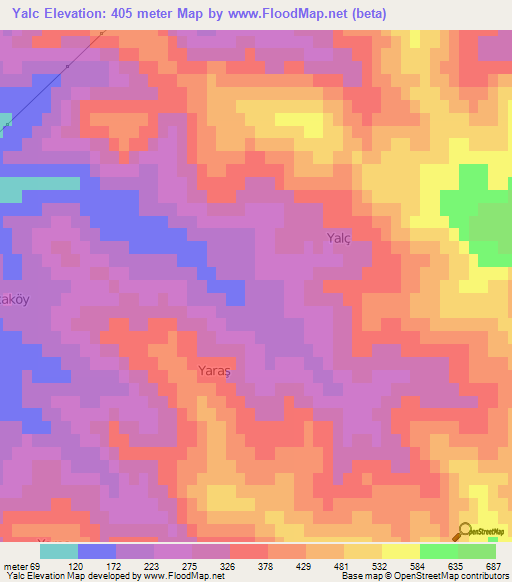 Yalc,Turkey Elevation Map