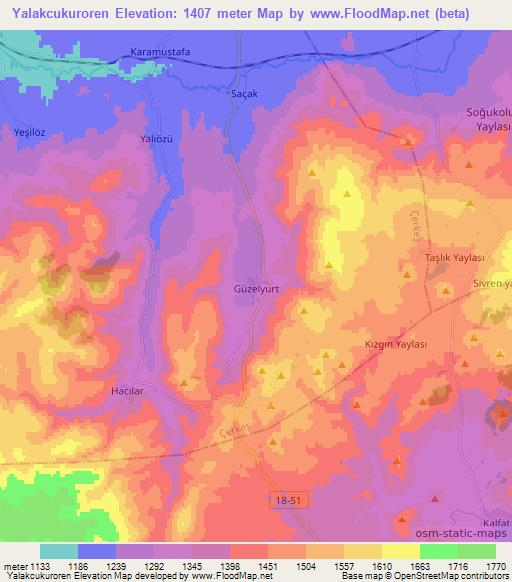 Yalakcukuroren,Turkey Elevation Map