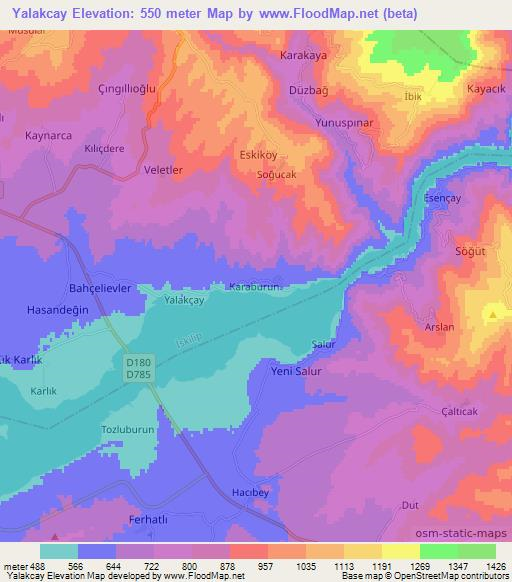 Yalakcay,Turkey Elevation Map