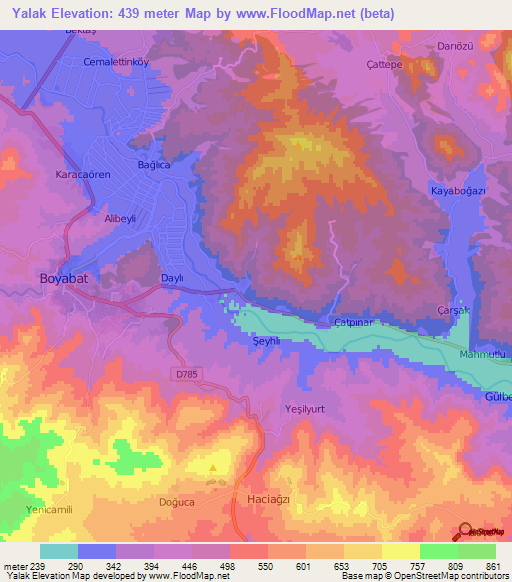 Yalak,Turkey Elevation Map