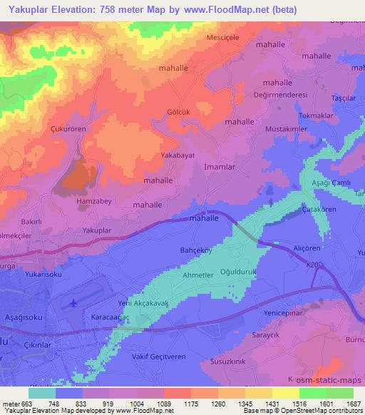 Yakuplar,Turkey Elevation Map