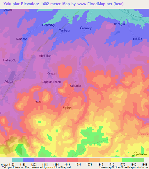 Yakuplar,Turkey Elevation Map