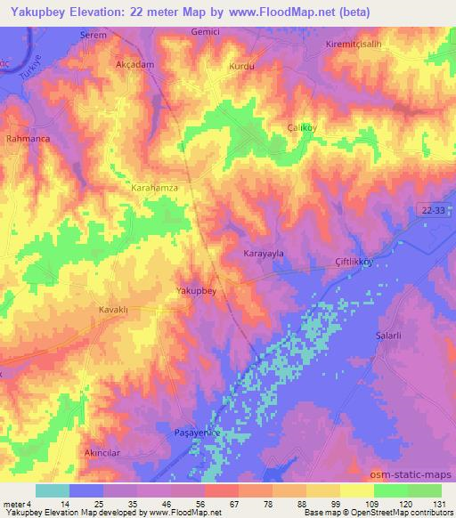 Yakupbey,Turkey Elevation Map