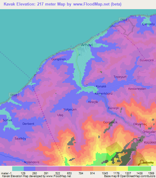 Kavak,Turkey Elevation Map