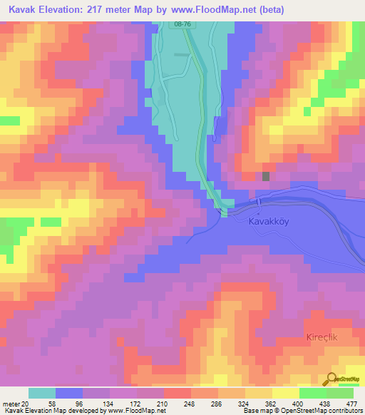 Kavak,Turkey Elevation Map