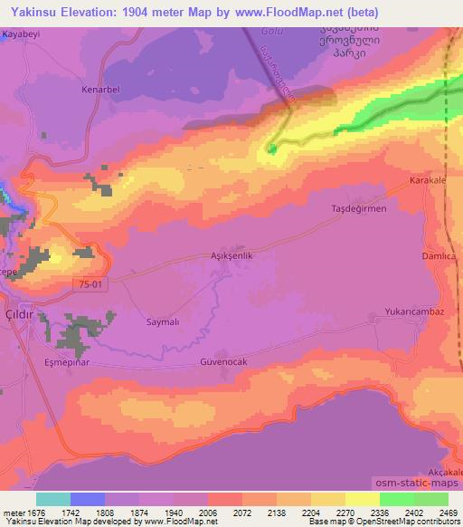 Yakinsu,Turkey Elevation Map