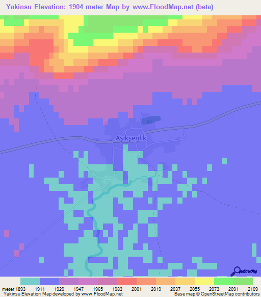 Yakinsu,Turkey Elevation Map