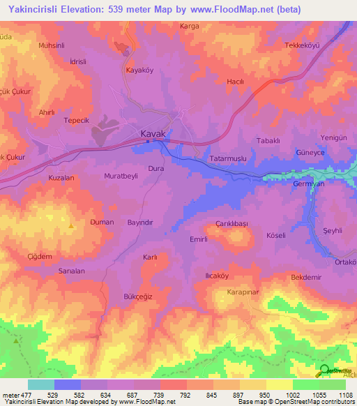 Yakincirisli,Turkey Elevation Map