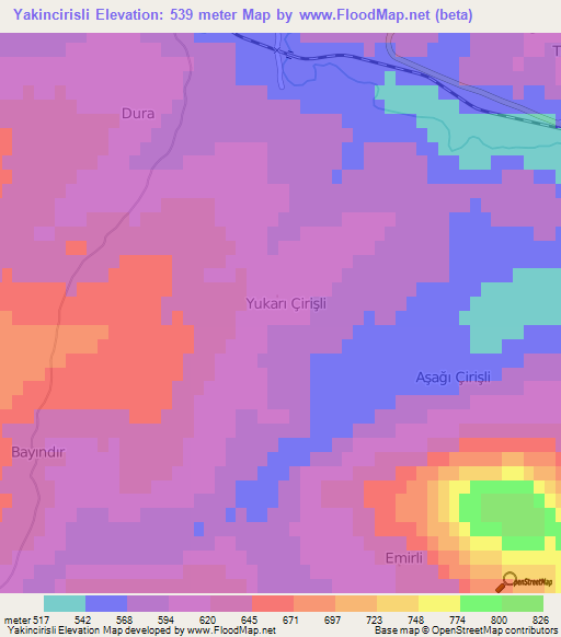 Yakincirisli,Turkey Elevation Map