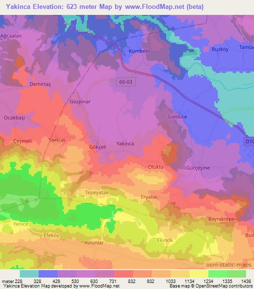 Yakinca,Turkey Elevation Map