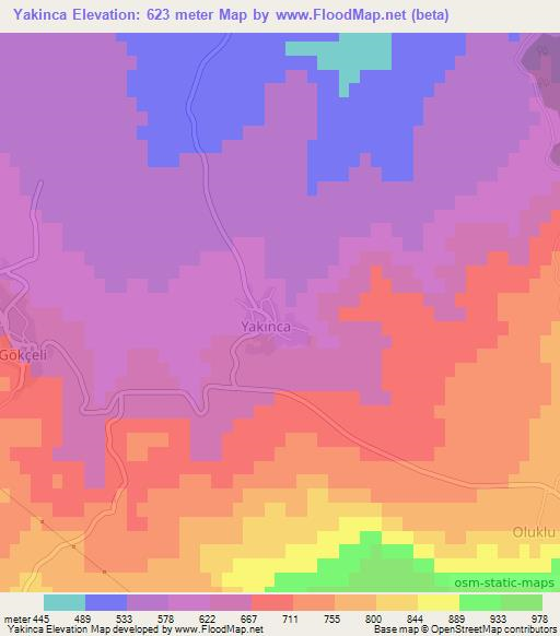 Yakinca,Turkey Elevation Map