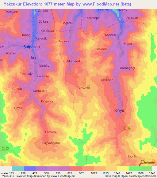 Yakcukur,Turkey Elevation Map