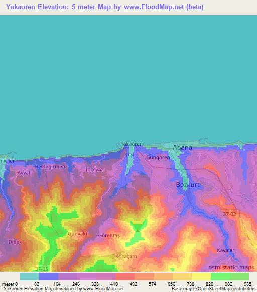 Yakaoren,Turkey Elevation Map