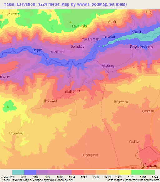 Yakali,Turkey Elevation Map