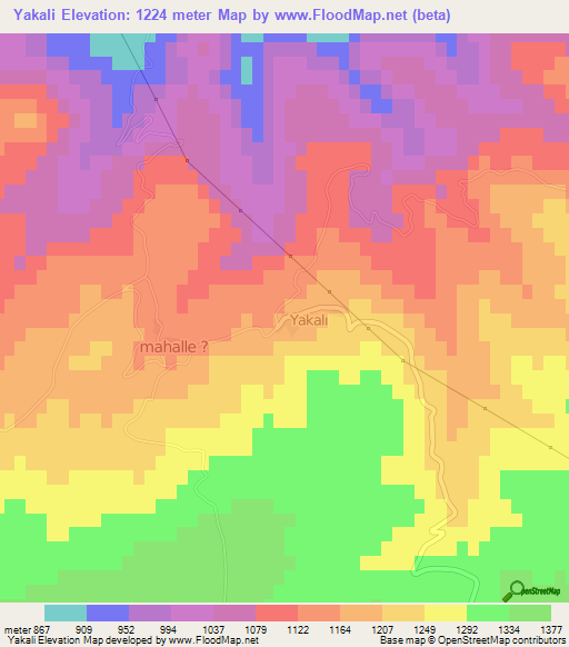 Yakali,Turkey Elevation Map