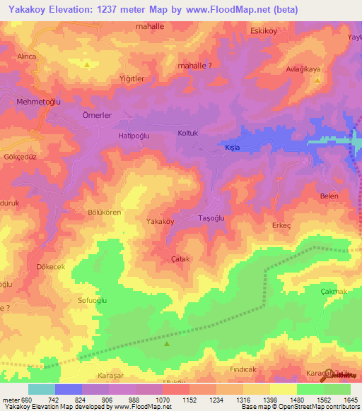 Yakakoy,Turkey Elevation Map