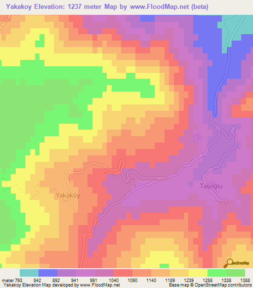 Yakakoy,Turkey Elevation Map