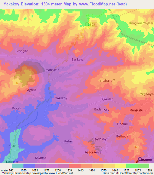 Yakakoy,Turkey Elevation Map