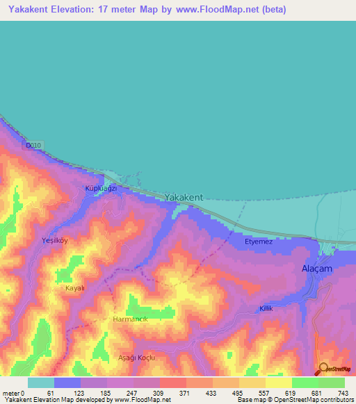 Yakakent,Turkey Elevation Map