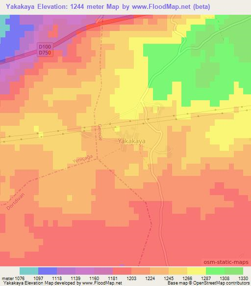 Yakakaya,Turkey Elevation Map