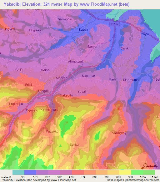 Yakadibi,Turkey Elevation Map