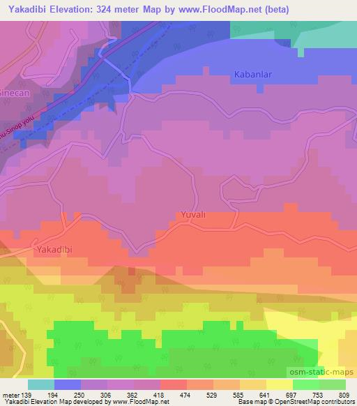 Yakadibi,Turkey Elevation Map