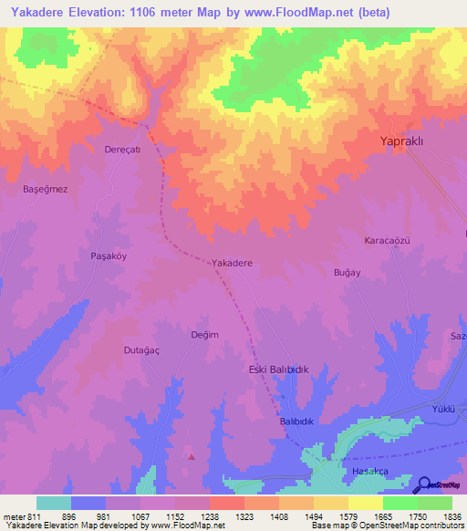 Yakadere,Turkey Elevation Map