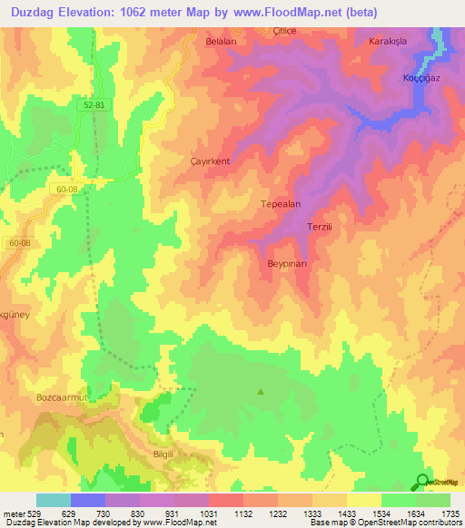 Duzdag,Turkey Elevation Map