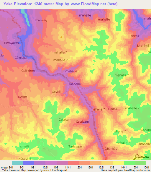 Yaka,Turkey Elevation Map