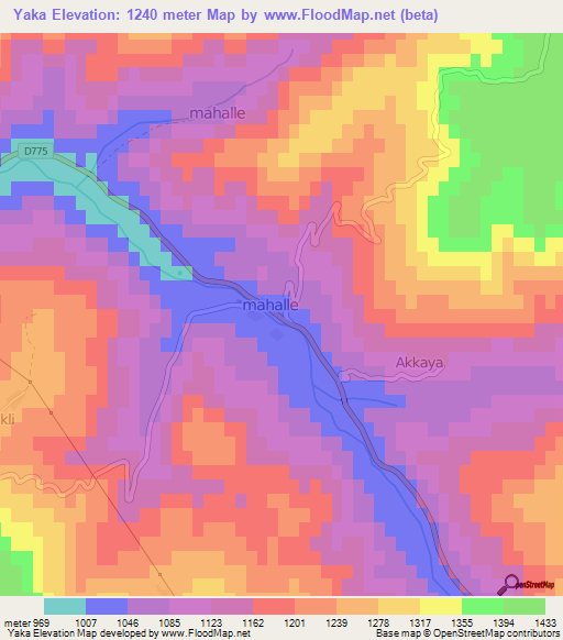 Yaka,Turkey Elevation Map