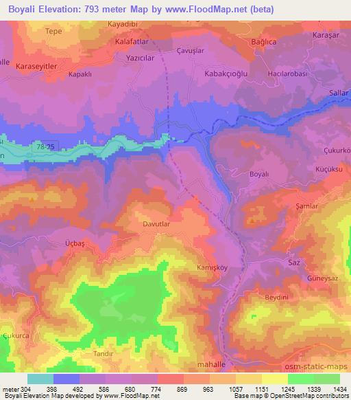 Boyali,Turkey Elevation Map