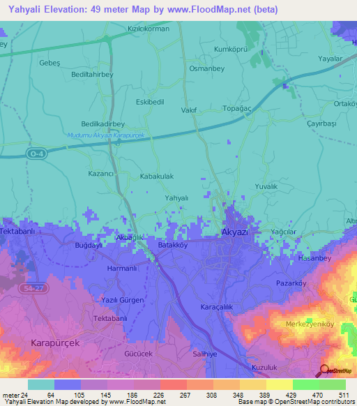 Yahyali,Turkey Elevation Map