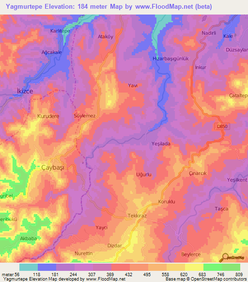 Yagmurtepe,Turkey Elevation Map