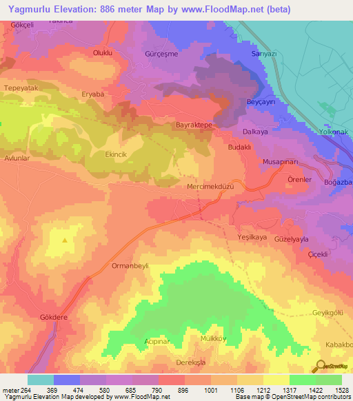 Yagmurlu,Turkey Elevation Map