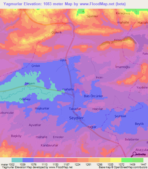 Yagmurlar,Turkey Elevation Map