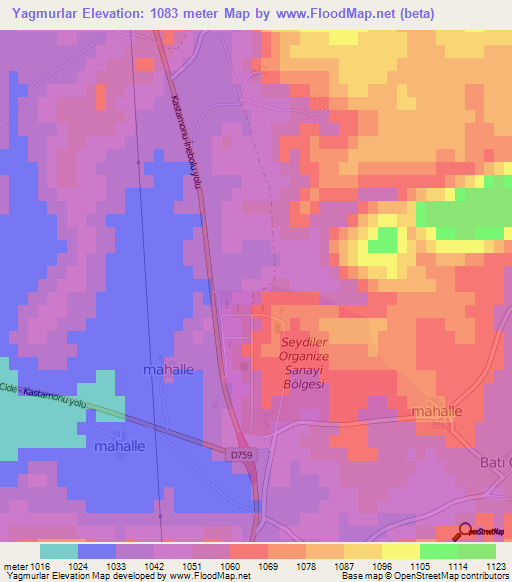 Yagmurlar,Turkey Elevation Map