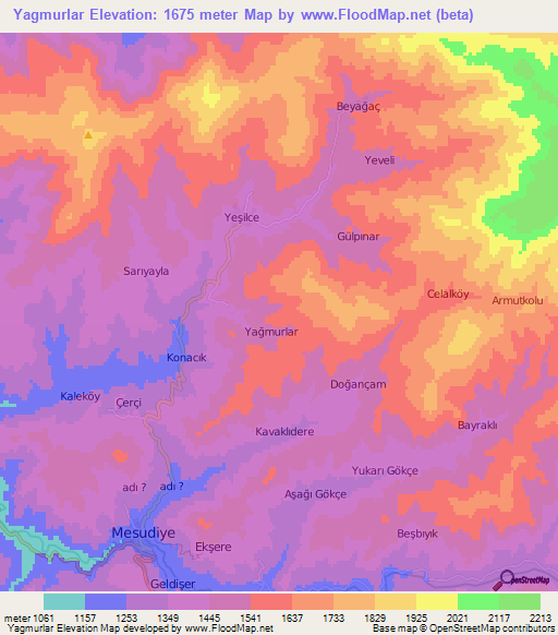 Yagmurlar,Turkey Elevation Map