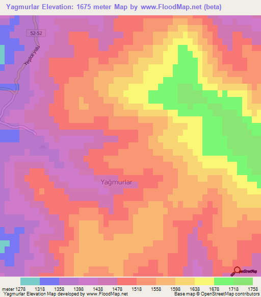 Yagmurlar,Turkey Elevation Map